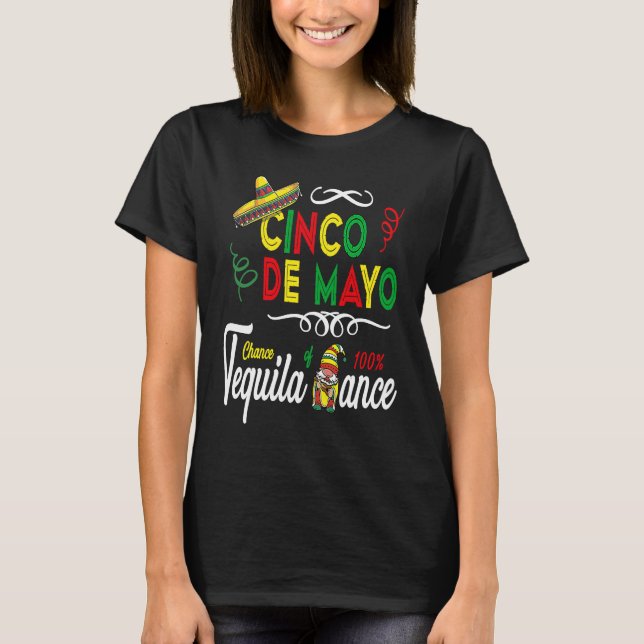 Mexican Holiday Sombrero Tequila Dance Gnome Cinco T-Shirt (Front)