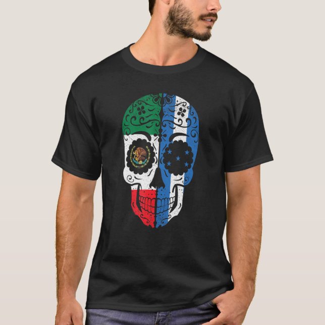 Mexican Honduran Flag Mexico Honduras Sugar Skull T-Shirt (Front)