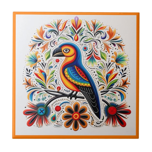 Mexican huichol bird ceramic tile (Front)