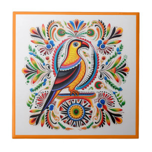Mexican huichol bird ceramic tile