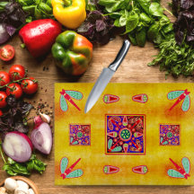 Mexican Huichol Golden & Purple Art Patterns