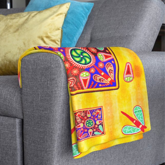 Mexican Huichol Golden & Purple Art Patterns Sherpa Blanket (Creator Uploaded)