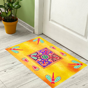 Mexican Huichol Golden & Purple Art Patterns Trink Doormat