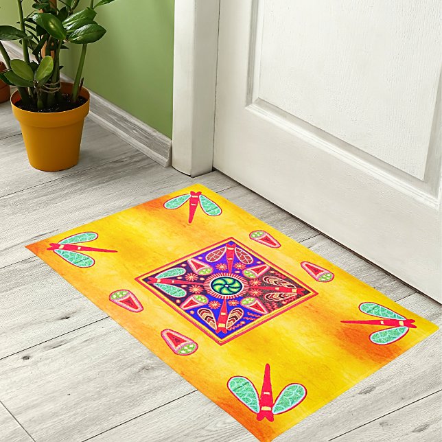 Mexican Huichol Golden & Purple Art Patterns Trink Doormat (Creator Uploaded)