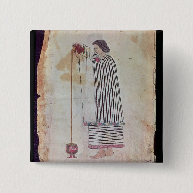 Mexican Indian Preparing Chocolate, from the Codex 15 Cm Square Badge (Front)