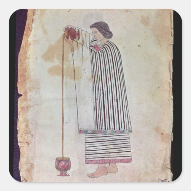 Mexican Indian Preparing Chocolate, from the Codex Square Sticker (Front)