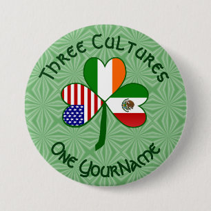 Mexican Irish American Flags Shamrock Personalised 7.5 Cm Round Badge