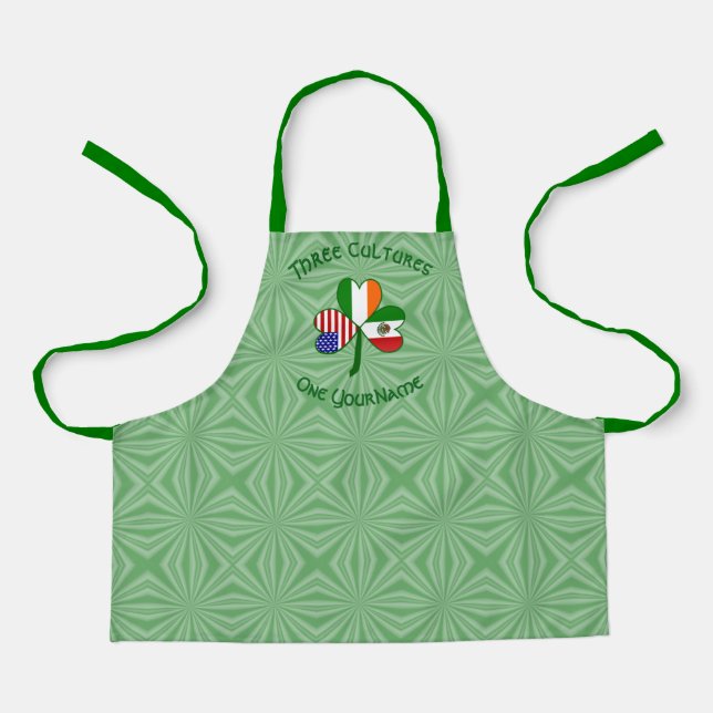 Mexican Irish American Flags Shamrock Personalised Apron (Front)