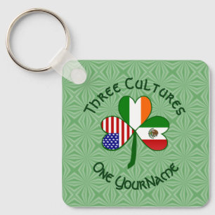 Mexican Irish American Flags Shamrock Your Name Key Ring