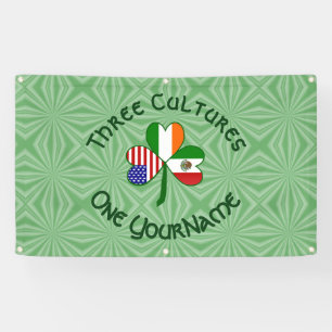 Mexican Irish USA Flags Shamrock Personalised  Banner