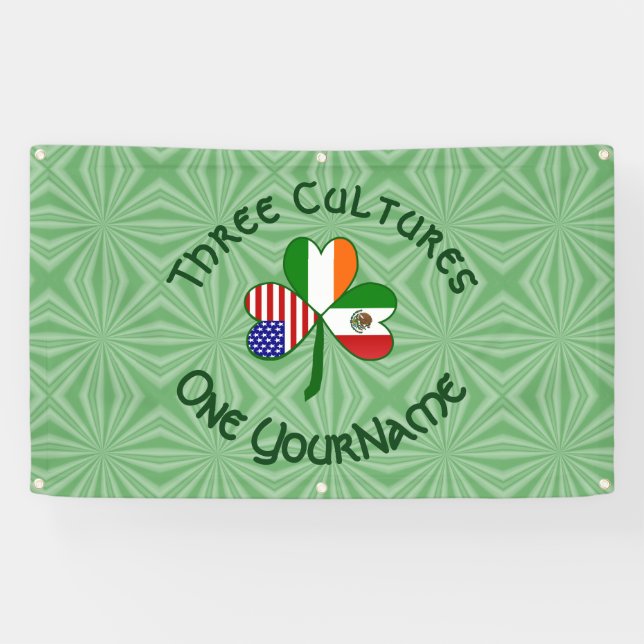 Mexican Irish USA Flags Shamrock Personalised  Banner (Horizontal)