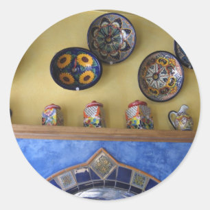 Mexican Kitchen plates and pottery Classic Round Sticker