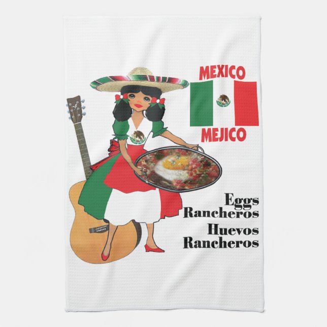 Mexican Kitchen towel- Huevos Rancheros Tea Towel (Vertical)