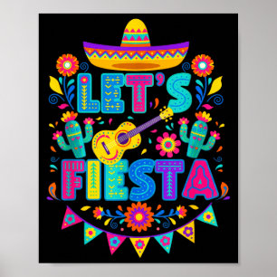 Mexican Lets Fiesta Floral Folk Art Cinco De Mayo Poster