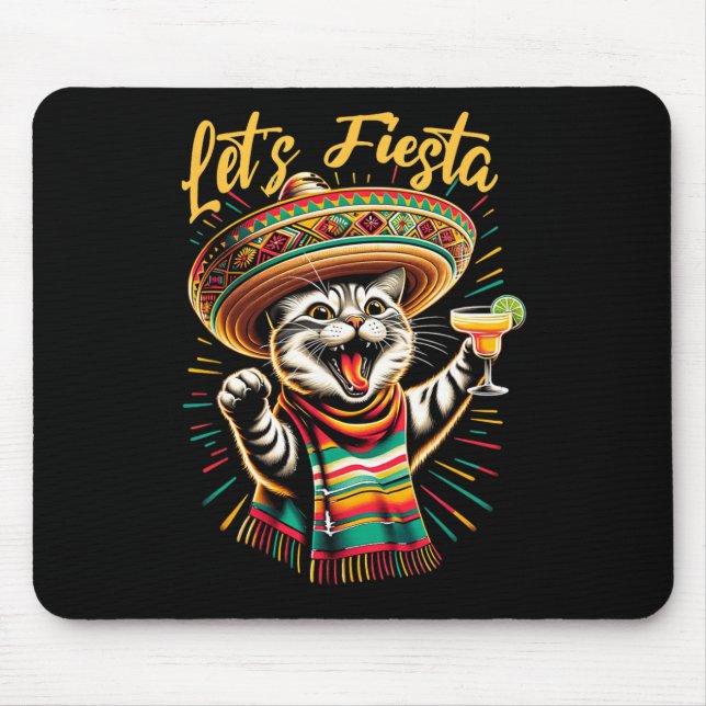 Mexican Let's Fiesta Sombrero Cat Cinco De Mayo Fu Mouse Mat (Front)
