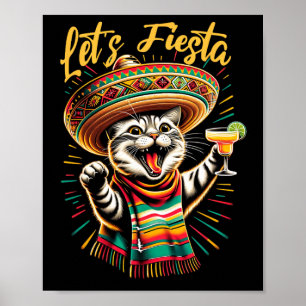 Mexican Let's Fiesta Sombrero Cat Cinco De Mayo Fu Poster