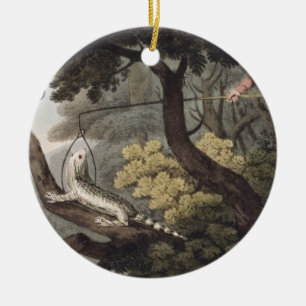 Mexican Lizard Catcher, engraved by Matthew Dubour Ceramic Tree Decoration
