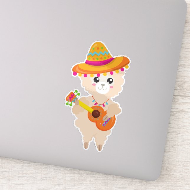 Mexican Llama, Cute Llama, Sombrero, Guitar (Detail)