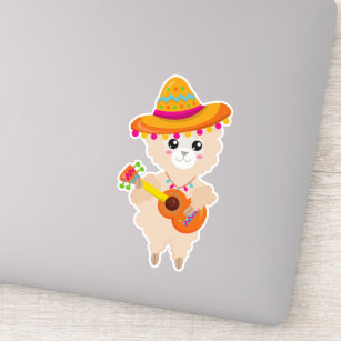 Mexican Llama, Cute Llama, Sombrero, Guitar