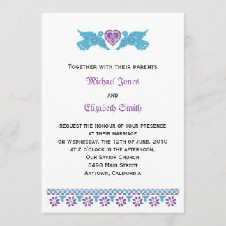 Mexican Love Birds - purple and blue Invitation