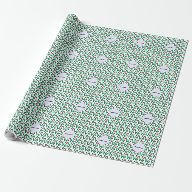 Mexican LOVE Tiled Green Wrapping Paper (Unrolled)