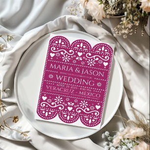Mexican Magenta Papel Picado Folk Art Wedding Invitation