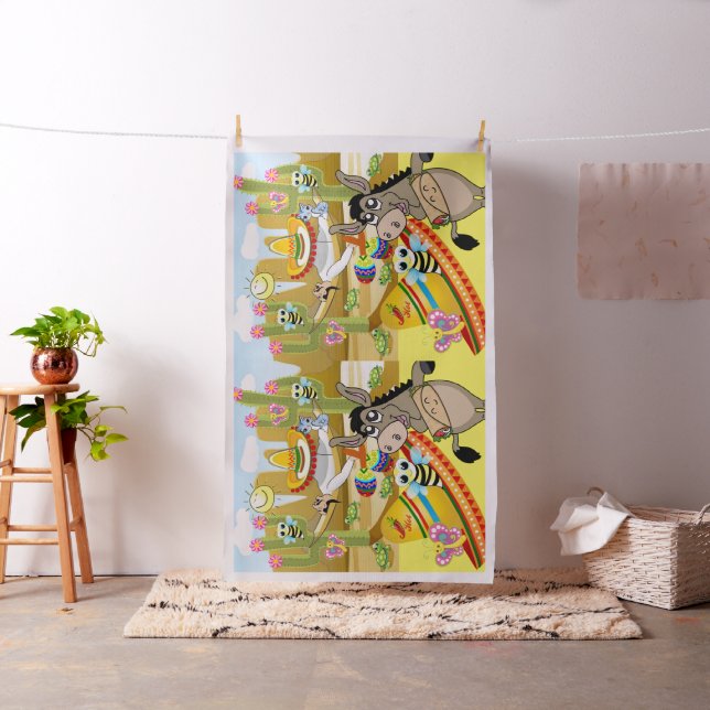 Mexican Man Donkey Dog Sombrero Yellow Fabric (In Situ)