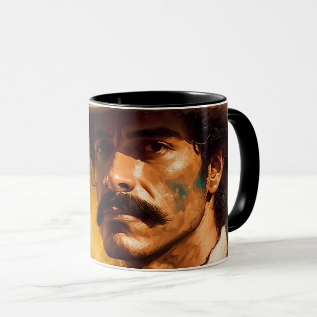 Mexican man hat bright serious moustache mug (Front Right)