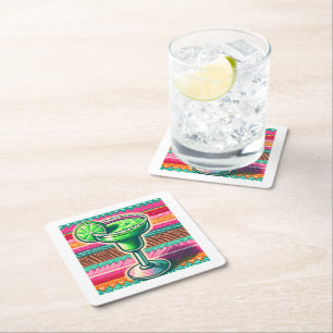 Mexican Margarita Colourful Fiesta Party Favours Square Paper Coaster