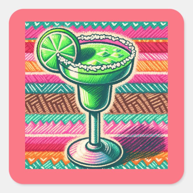 Mexican Margarita Colourful Fiesta Party Favours Square Sticker (Front)