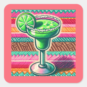 Mexican Margarita Colourful Fiesta Party Favours Square Sticker