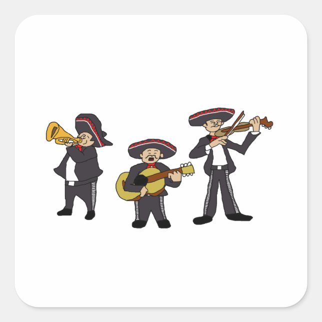 Mexican Mariachi Band Fiesta Music Cartoon Art Square Sticker (Front)