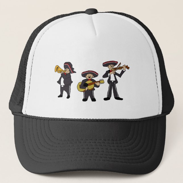 Mexican Mariachi Band Fiesta Music Cartoon Art Trucker Hat (Front)