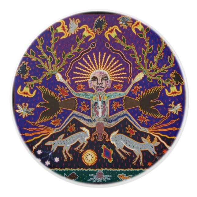 Mexican Mayan Aztec Goddess Ethnic Tribal Art Boho Ceramic Knob (Front)