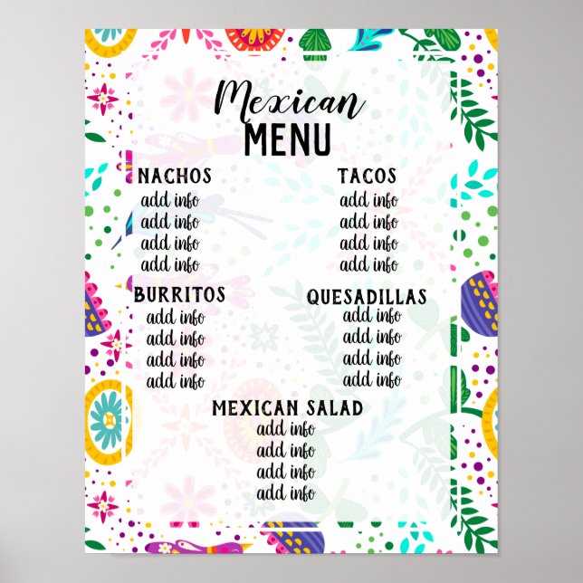 mexican menu poster  (Front)