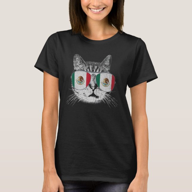 Mexican Mexico Flag Country Roots Cat  Pride T-Shirt (Front)
