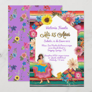 Mexican Mis 15 Anos Party Gold Glitter Invitation