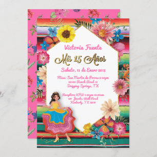 Mexican Mis 15 Anos Party Gold Glitter Invitation