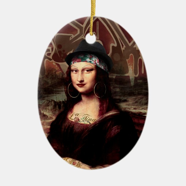 Mexican Mona Lisa Chicana Chola Ceramic Tree Decoration (Front)