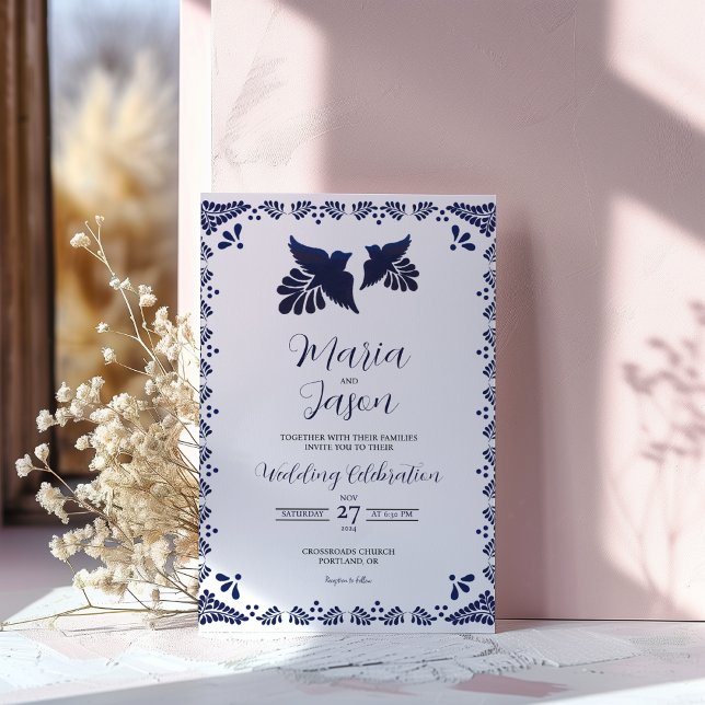 Mexican Navy Blue Botanical Minimalist Wedding Invitation (Mexican Navy Blue Botanical Minimalist Wedding Invitation)