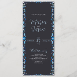 Mexican Navy Blue Floral Elegant Classic Wedding Programme