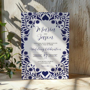 Mexican Navy Blue Floral Elegant Romantic Wedding Invitation