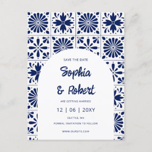 Mexican Navy Blue Talavera Tiles Save the Date Announcement Postcard