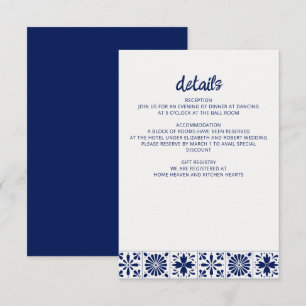 Mexican Navy Blue Talavera Tiles Wedding Enclosure Card