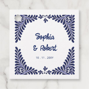 Mexican Navy Blue Talavera Tiles Wedding Favour Tags