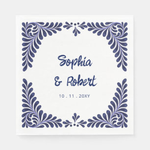 Mexican Navy Blue Talavera Tiles Wedding Napkin