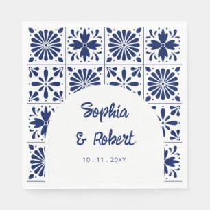 Mexican Navy Blue Talavera Tiles Wedding Napkin