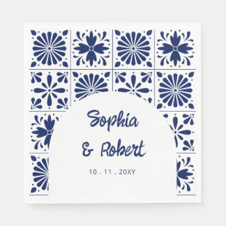 Mexican Navy Blue Talavera Tiles Wedding Napkin