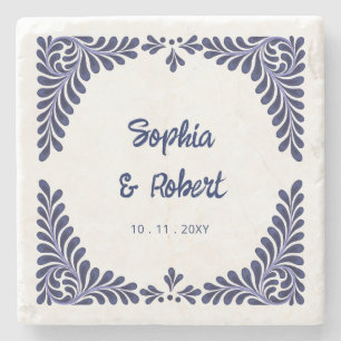 Mexican Navy Blue Talavera Tiles Wedding Stone Coaster