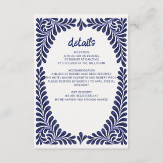 Mexican Navy Blue Talavera Wedding Enclosure Card
